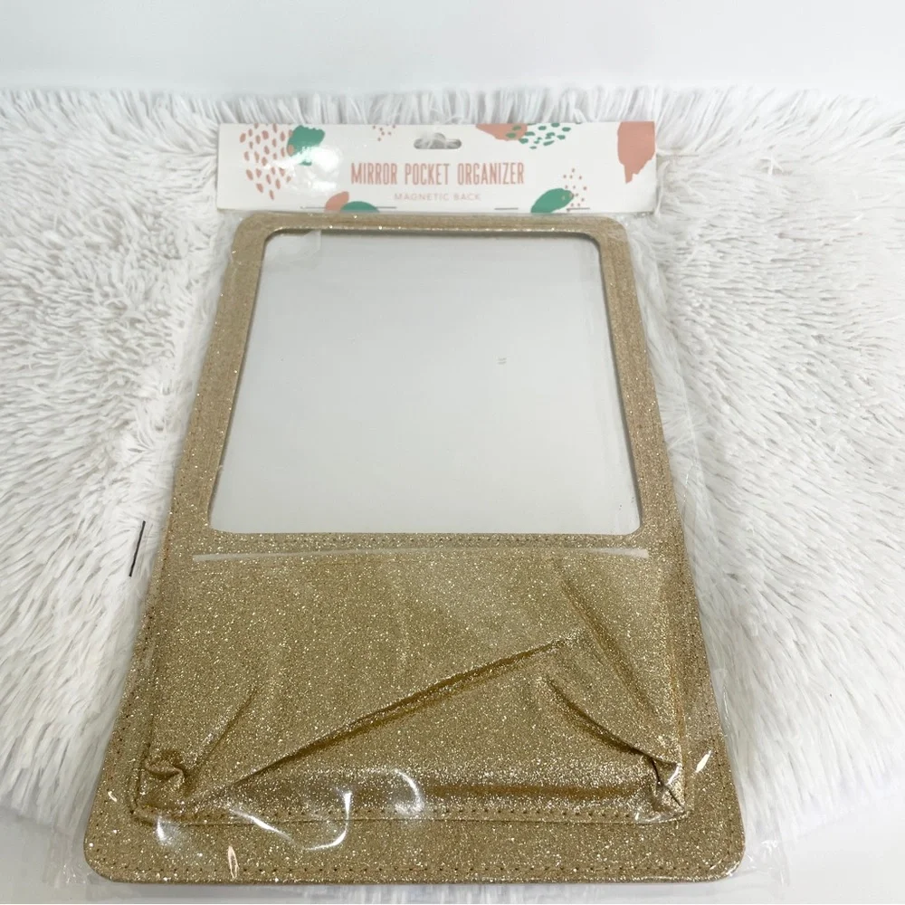 Gold Glitter Mirror Pocket Organizer magnetic back great for locker